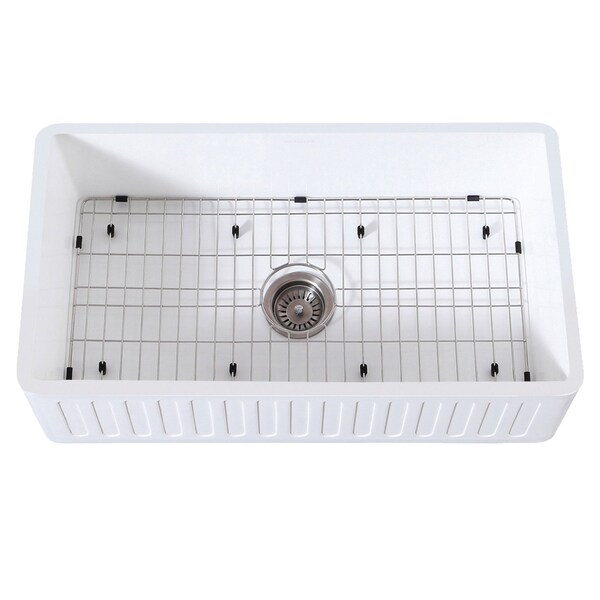 Gourmetier KGKFA331810RM 33" x 18" SGL Bowl Farmhouse Kitchen Sink, Drain & Rack KGKFA331810RM - main